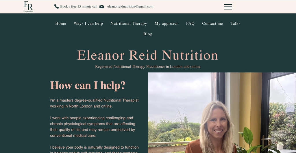 This section encourages customers to sign up to eleanorreidnutrition.com