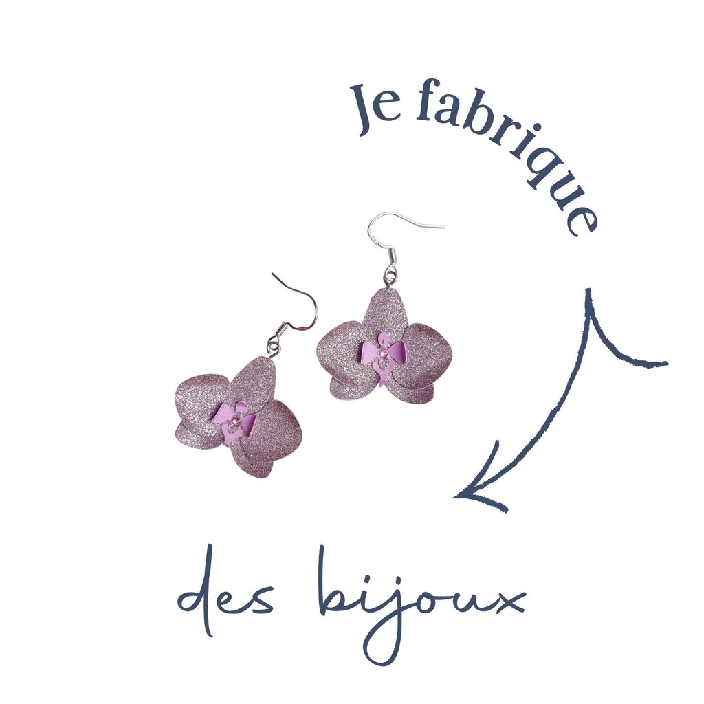 Bijoux : une paire de boucle d'oreille orchidée rose en papier découpé