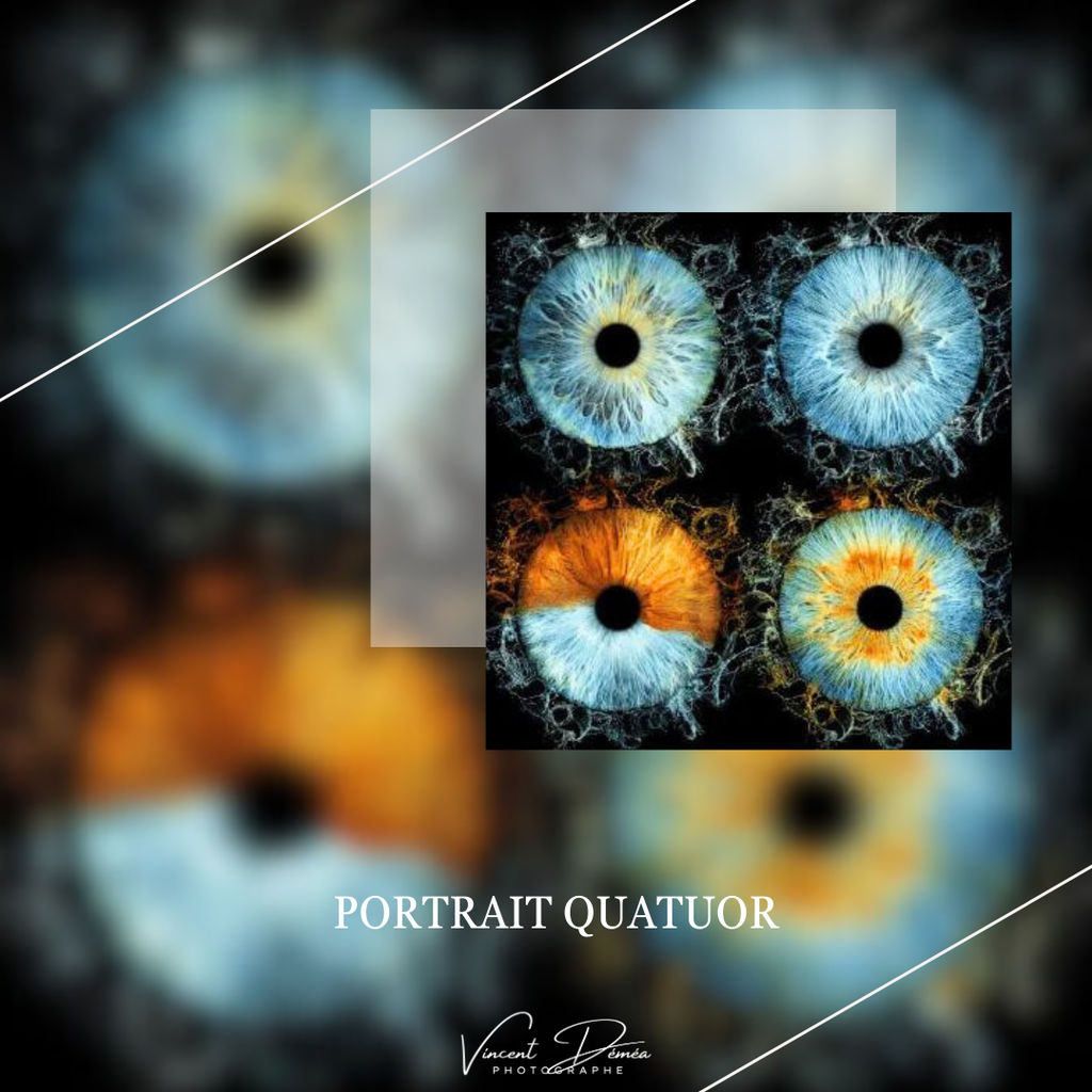 Photo d'un iris d'un œil bleu avec quelques nuances de jaune, fait en macro sous forme de photographie artistique... 