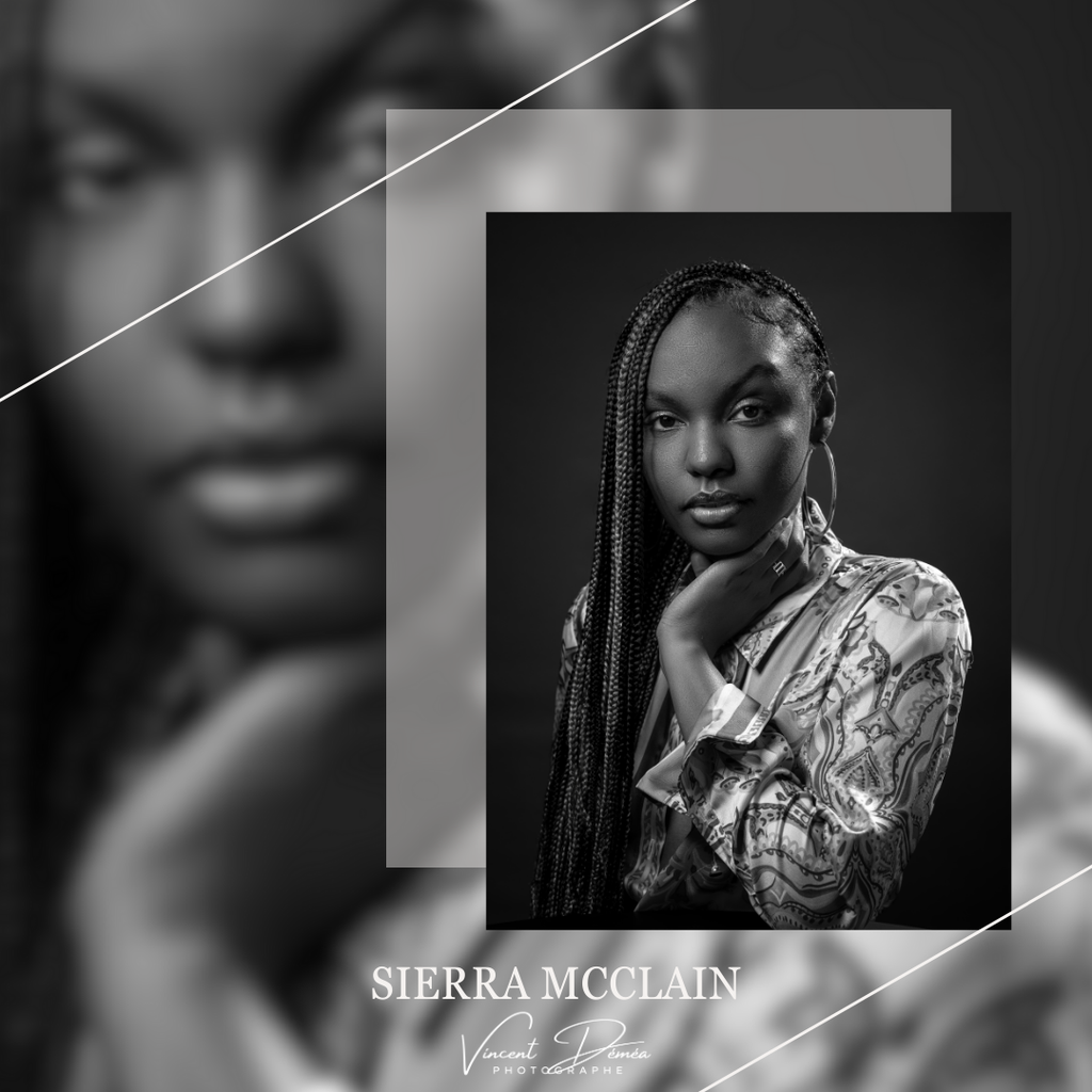 Portrait photo noir et blanc de l'actrice Sierra McClain