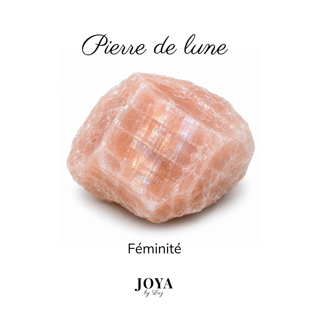 Pierre de lune, pierre naturelle associée à la féminité.