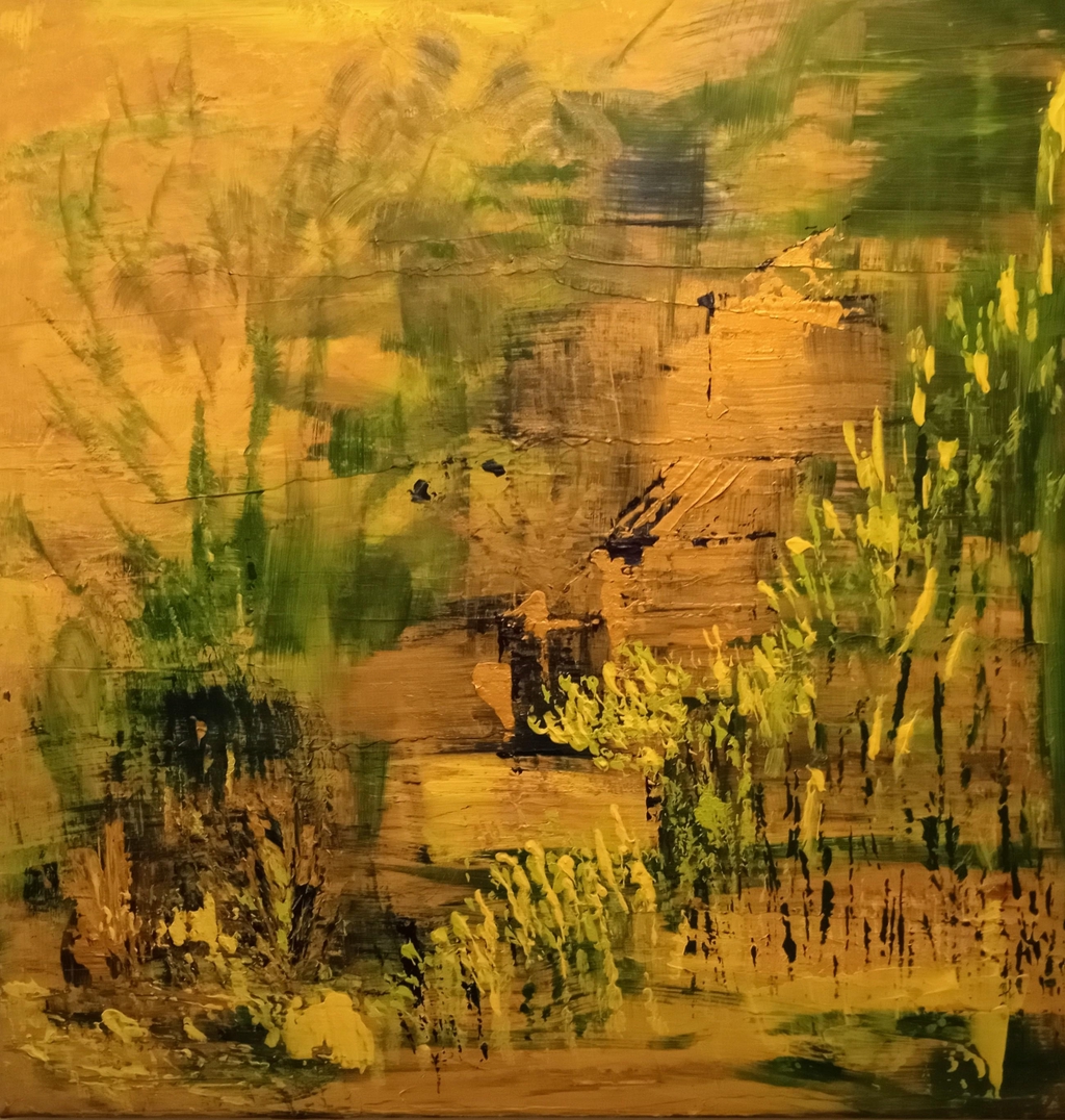 Gold on Green, acrylic on canvas, by Donna Morgan
