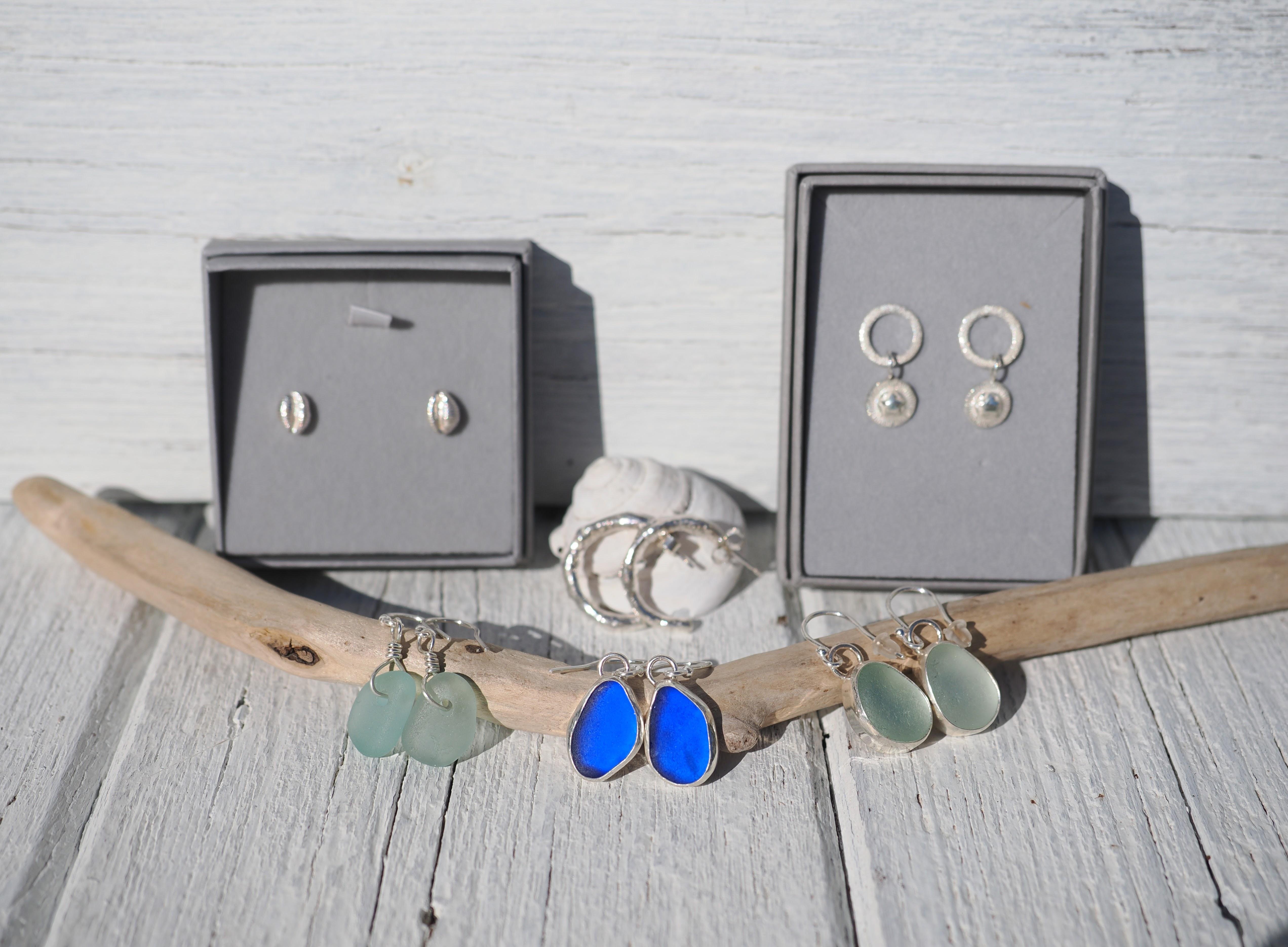 Sea glass silver earrings