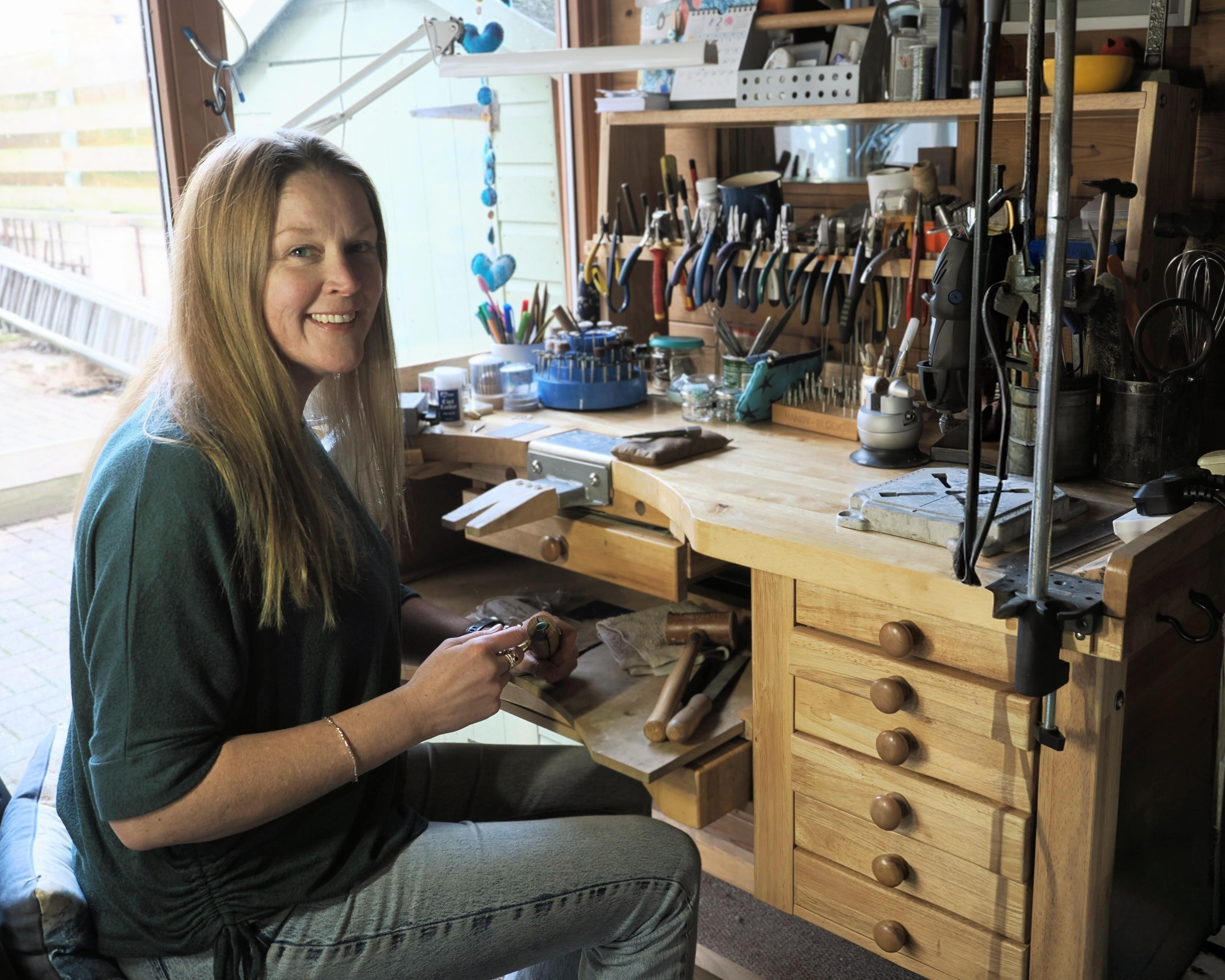Ruth working from her home studio in Berwick-upon-Tweed on the east coast of Northumberland.