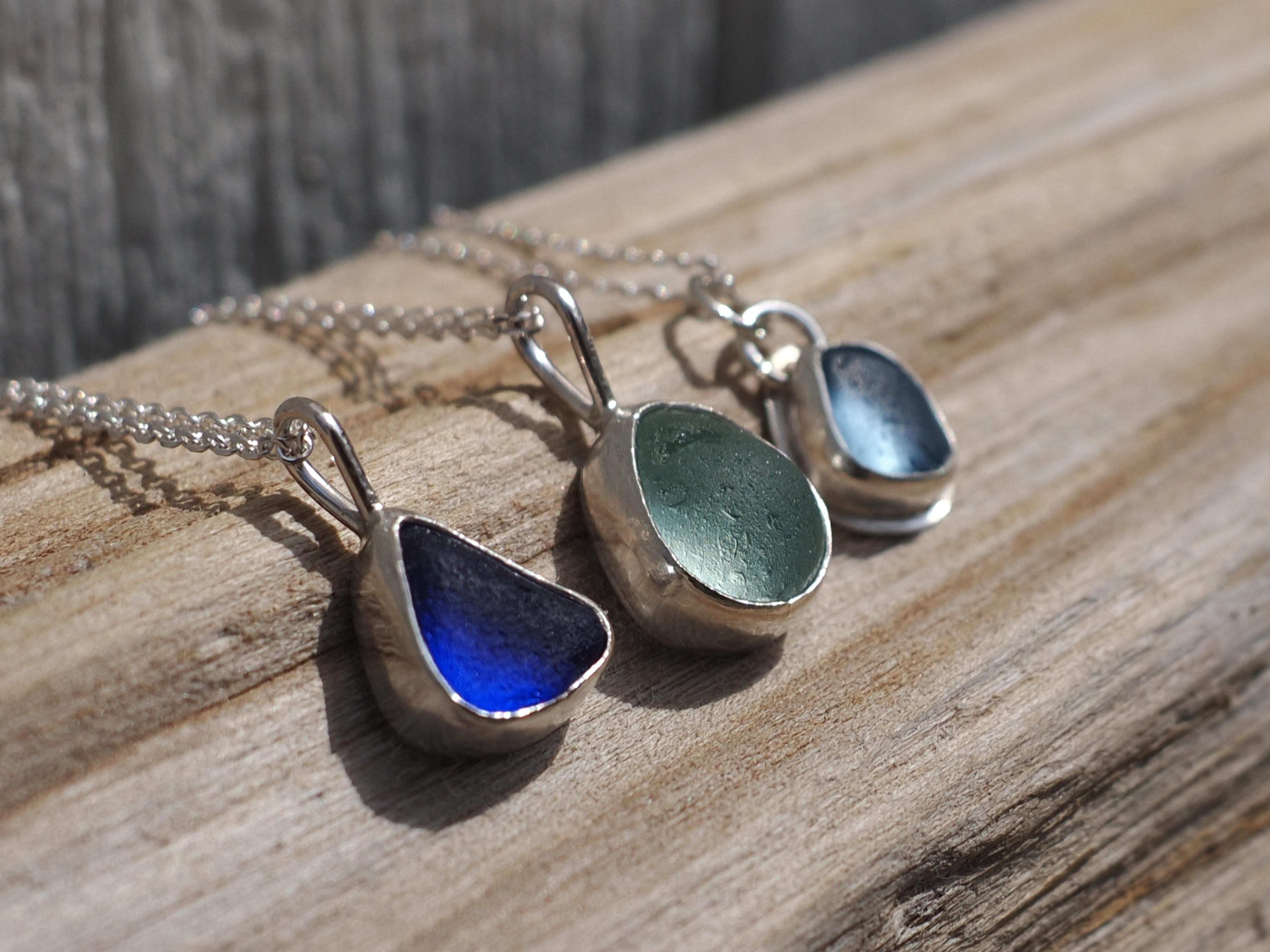 Sea glass silver necklaces