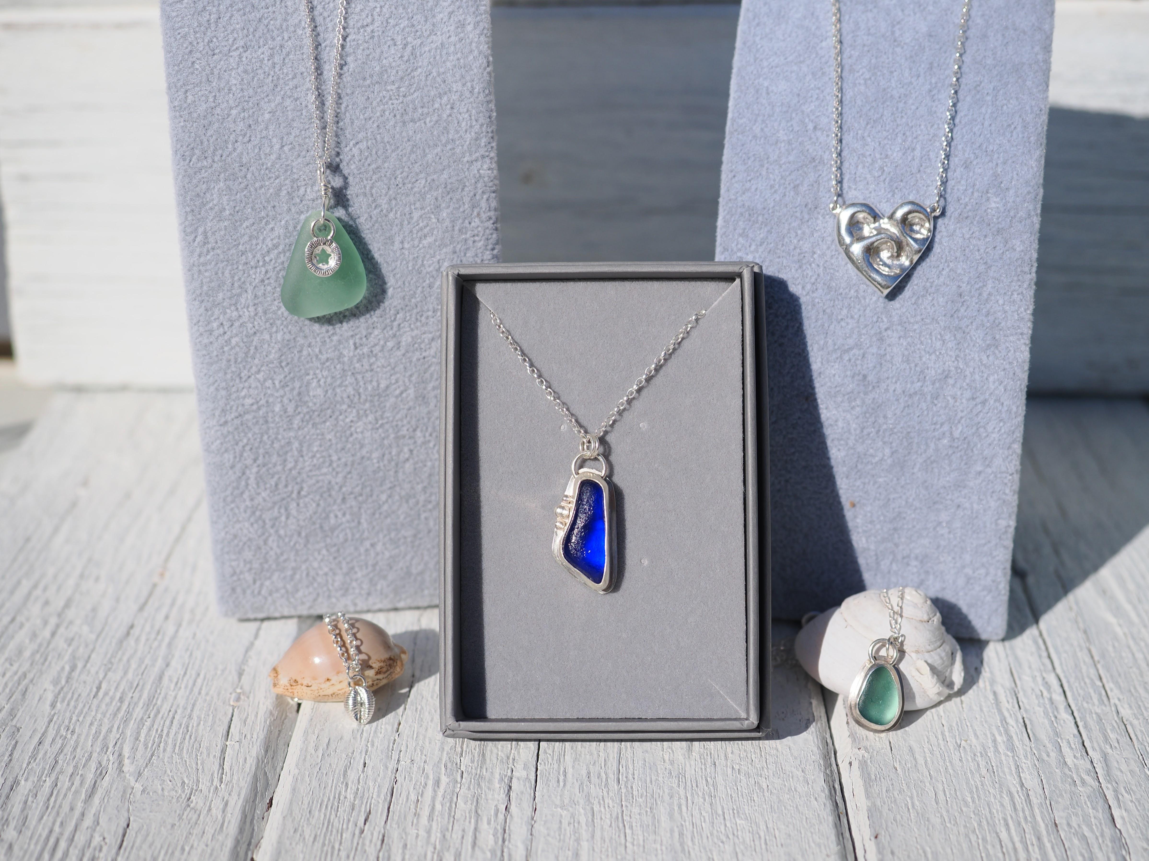 Sea glass silver necklaces