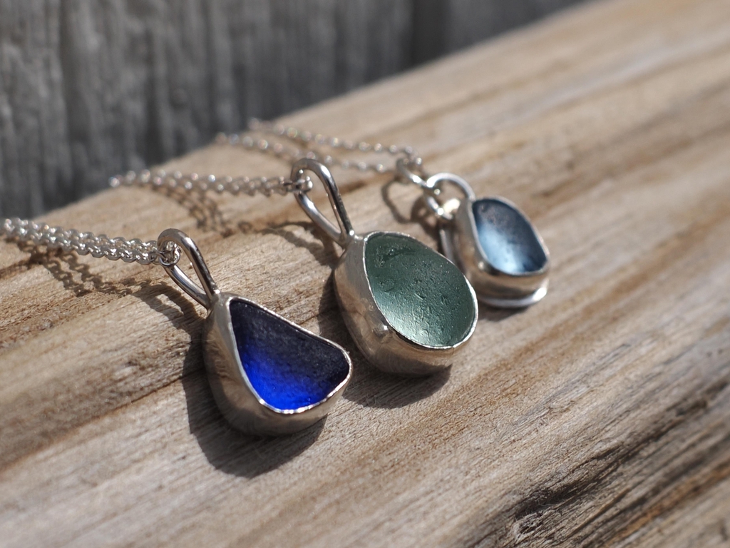 Selection of sea glass silver necklaces