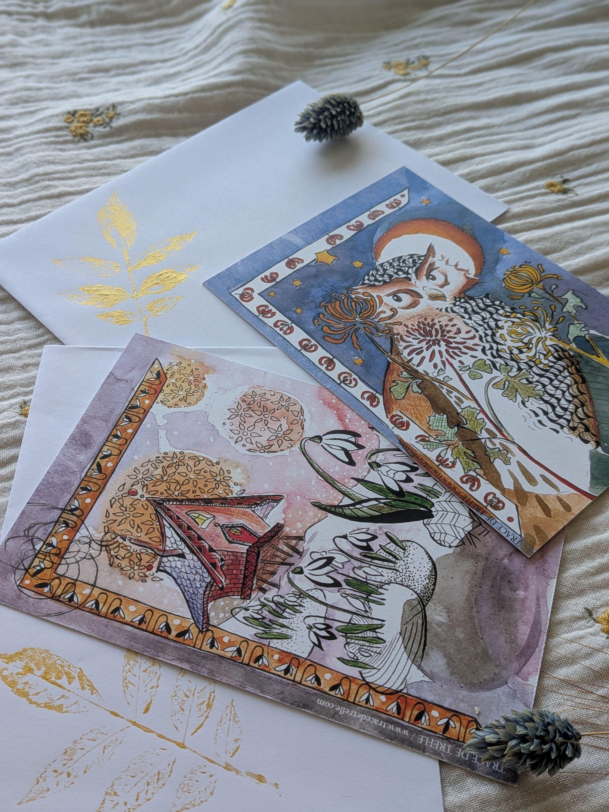 Cartes sur le thème de l'imaginaire et des fleurs