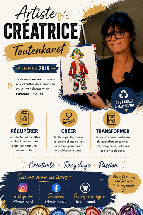 Tableaux réalisés avec des canettes recyclées.