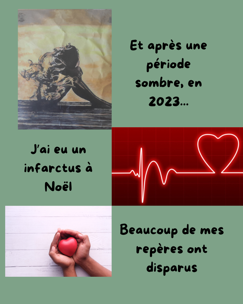 après une période sombre en 2023 j'ai eu un infarctus à noël beaucoup de mes repères ont disparu