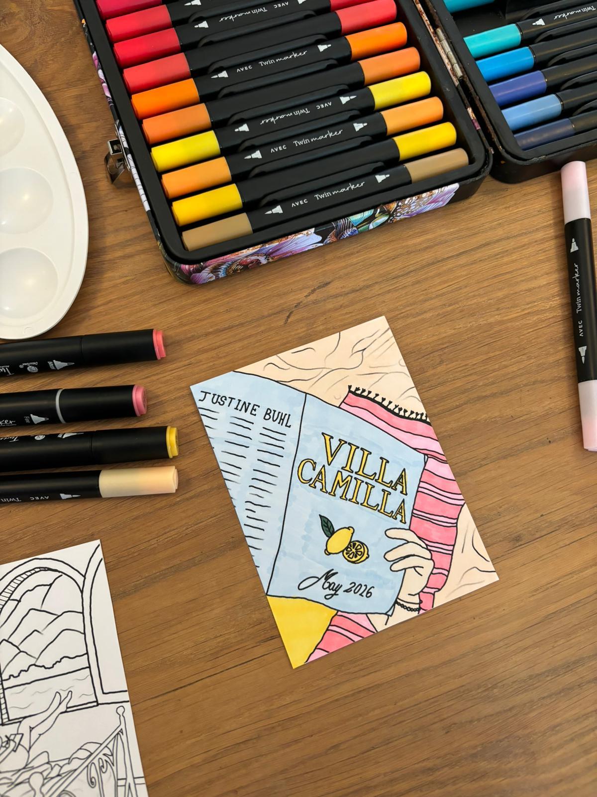 une illustration peinte à l'aquarelle durant une activité créative sur le roman de Justine buhl : Villa Camilla chez Hachette Roman