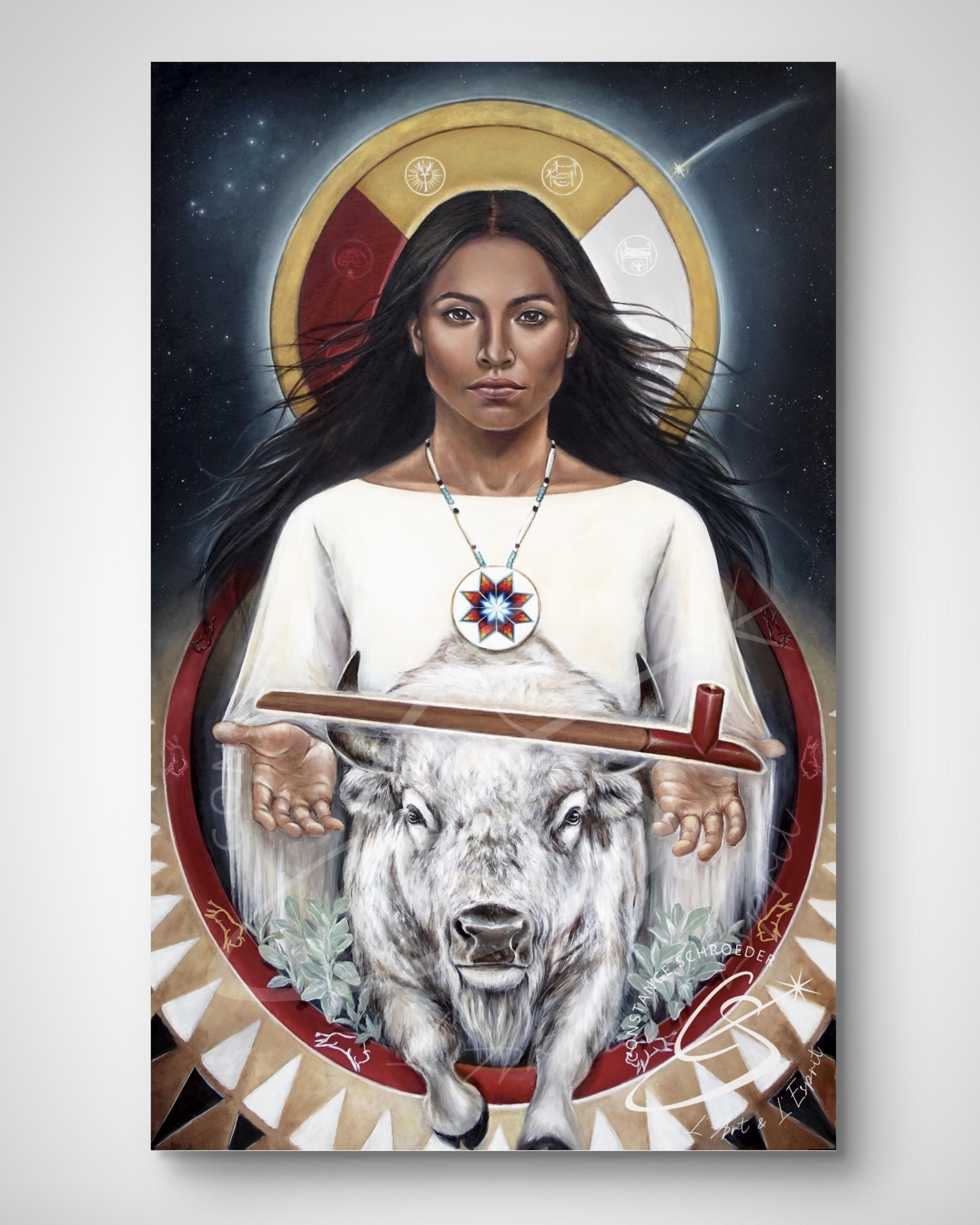 Œuvre peinture femme bison blanc constance schroeder