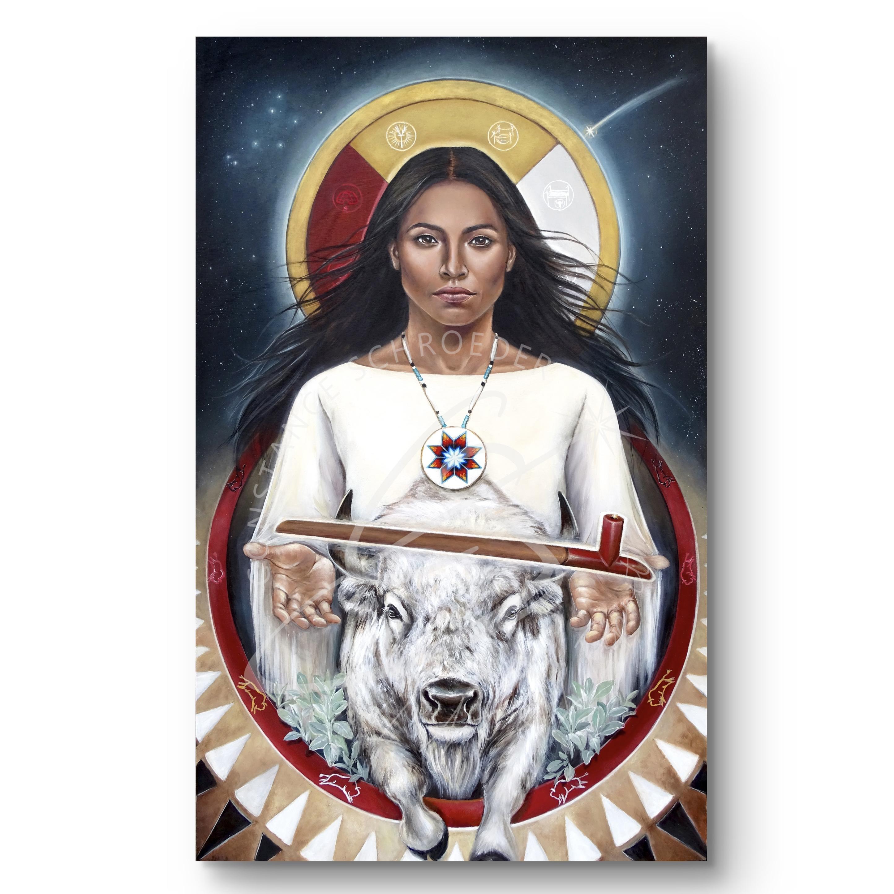 Œuvre peinture femme bison blanc constance schroeder 