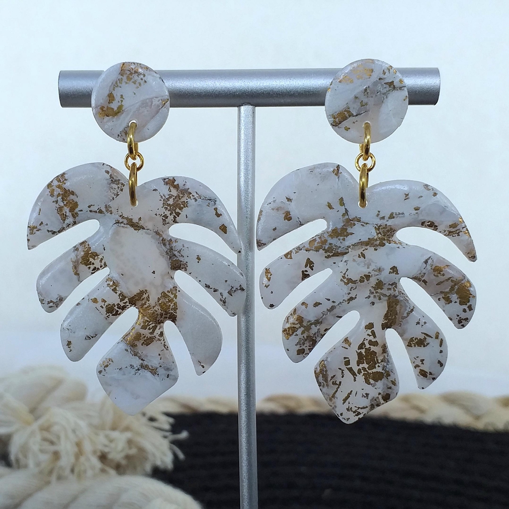 Boucles d'oreilles marbre blanc et Doré 