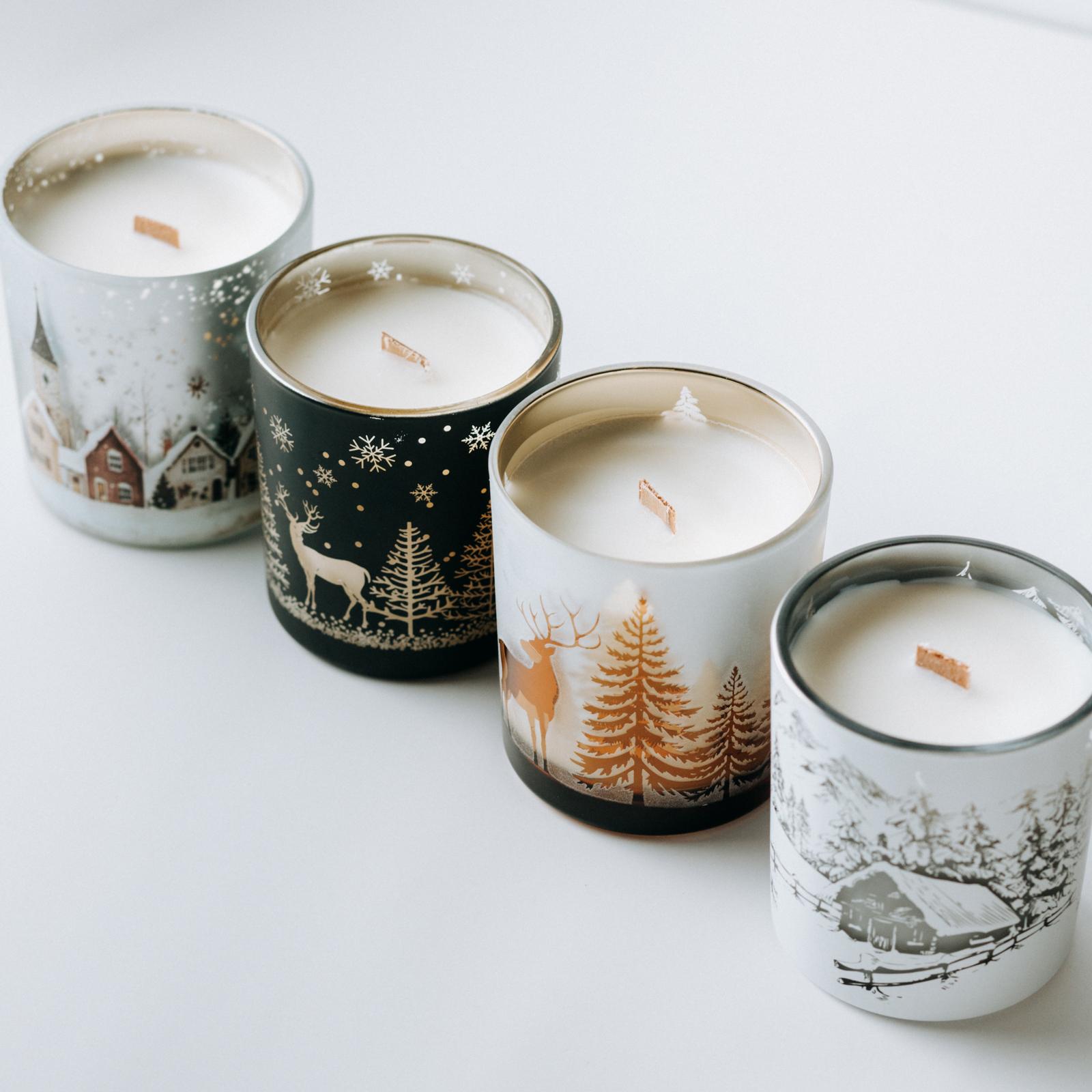 Colección vasos navideños, vela de cera de soja, hecha en Tenerife, por mica candles.