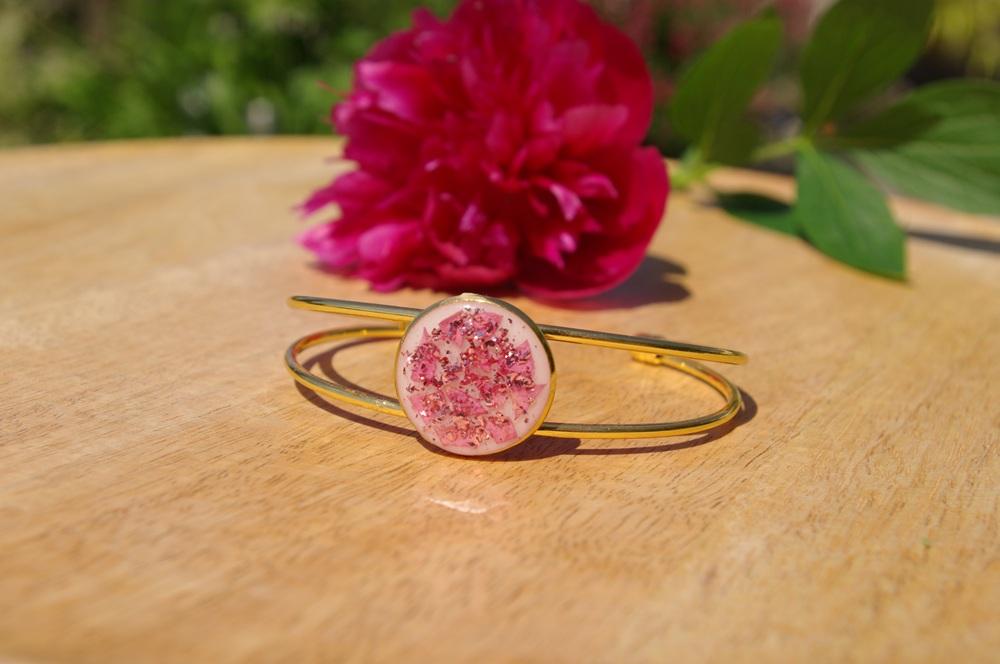 bracelet rigide doré rose feuille d'or A fleur de peau création