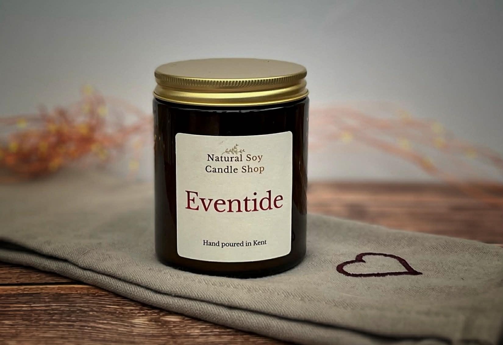 Orange & Cypress Soy Candle in amber glass jar