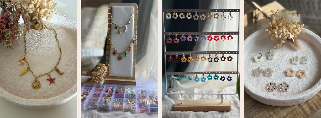 Bijoux faits main et personnalisables : boucles d'oreilles, colliers, bracelets, portes clés
