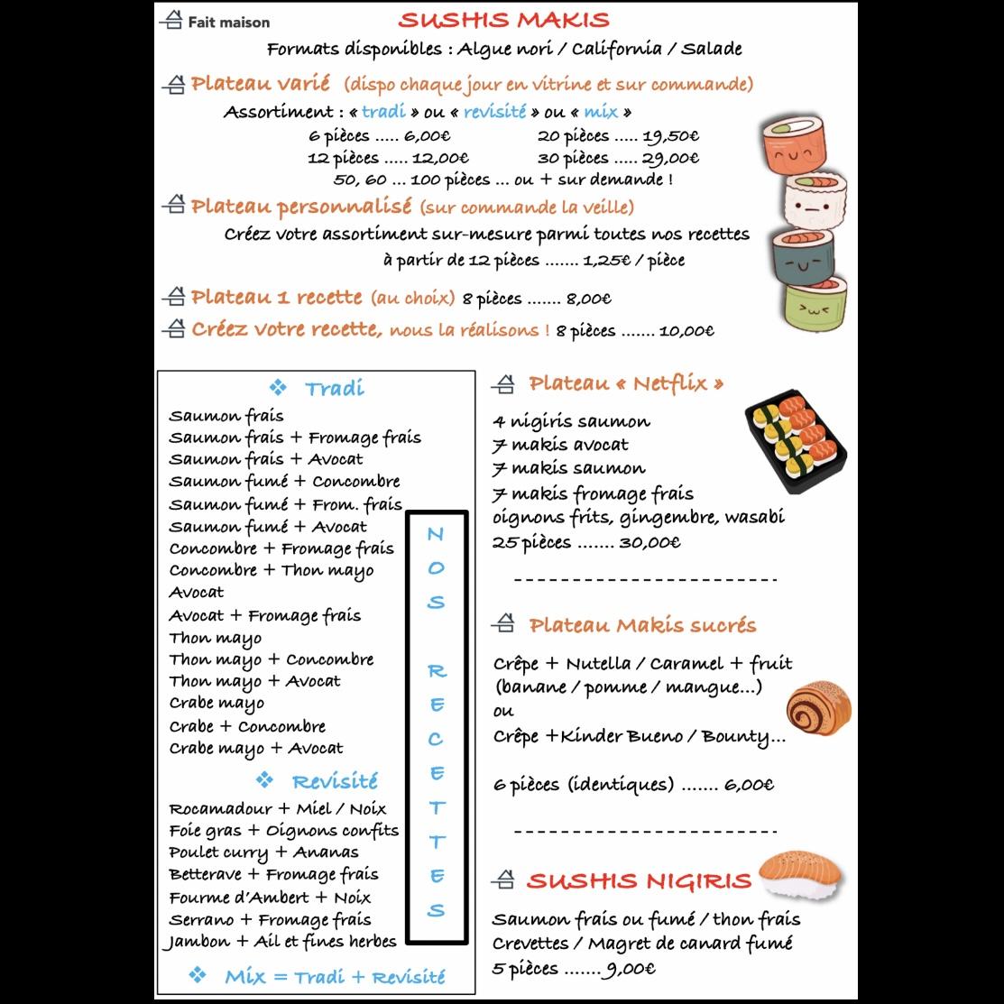 menu sushis makis Cahors