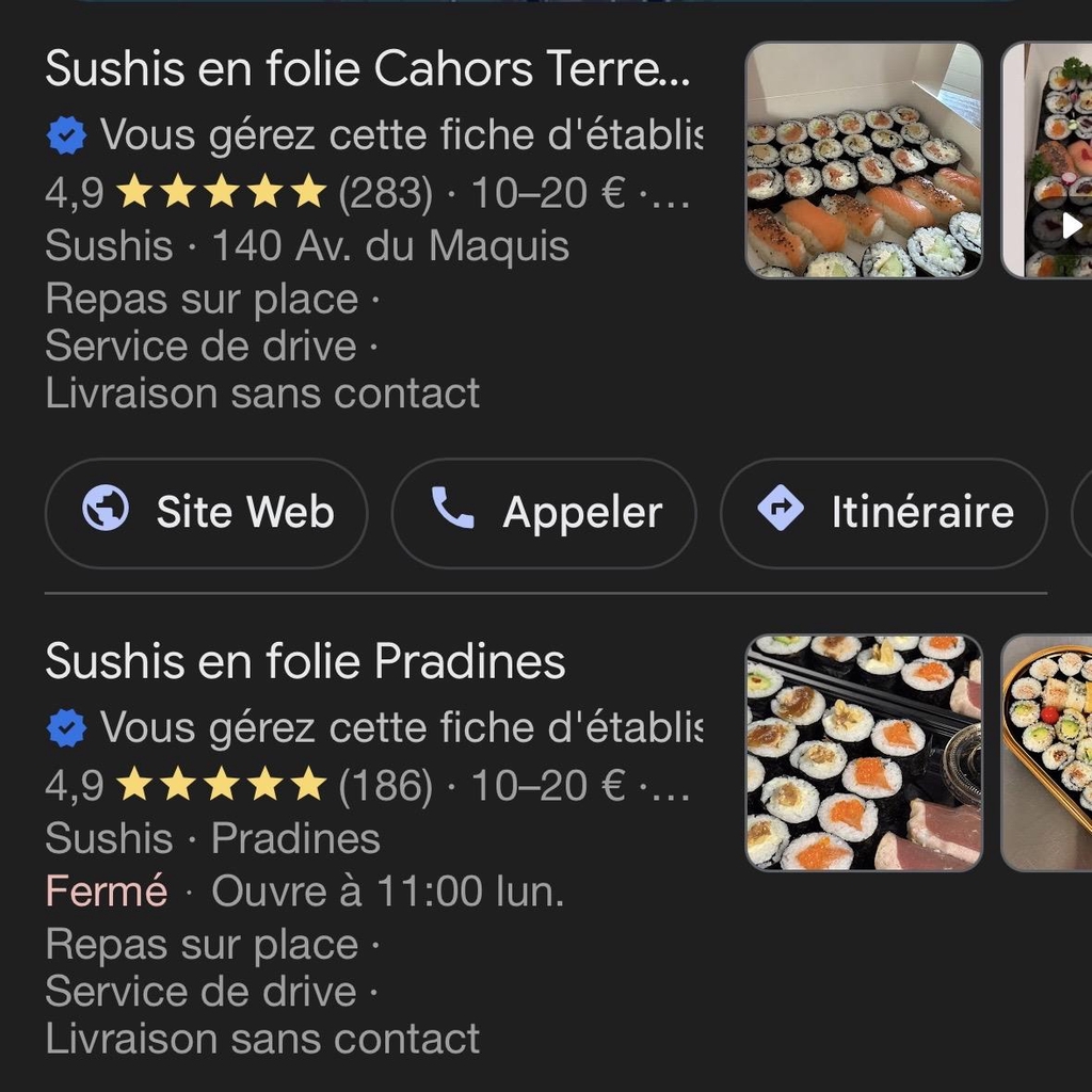 avis google sushis cahors pradines 