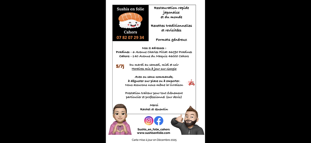 horaires sushis Cahors