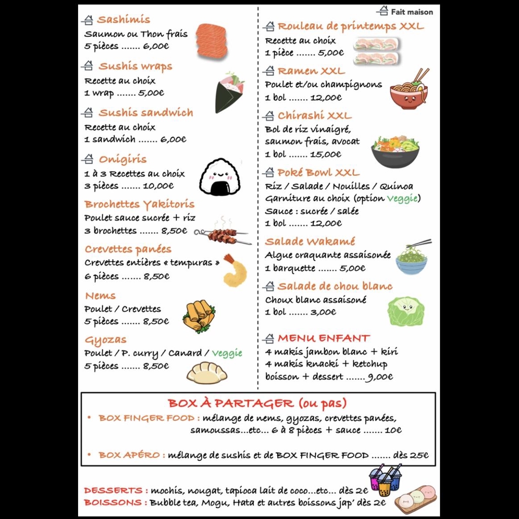 menu rouleaux de printemps poké bowl nems sashimis chirashi Cahors