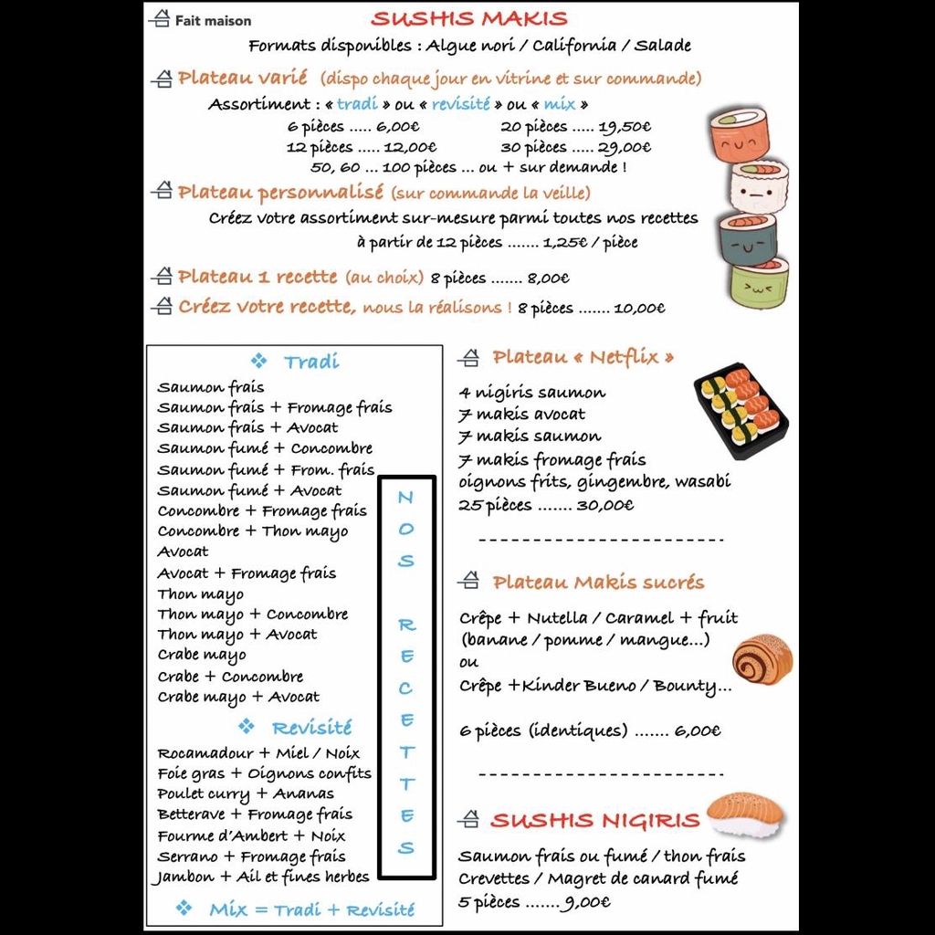 menu sushis makis Cahors