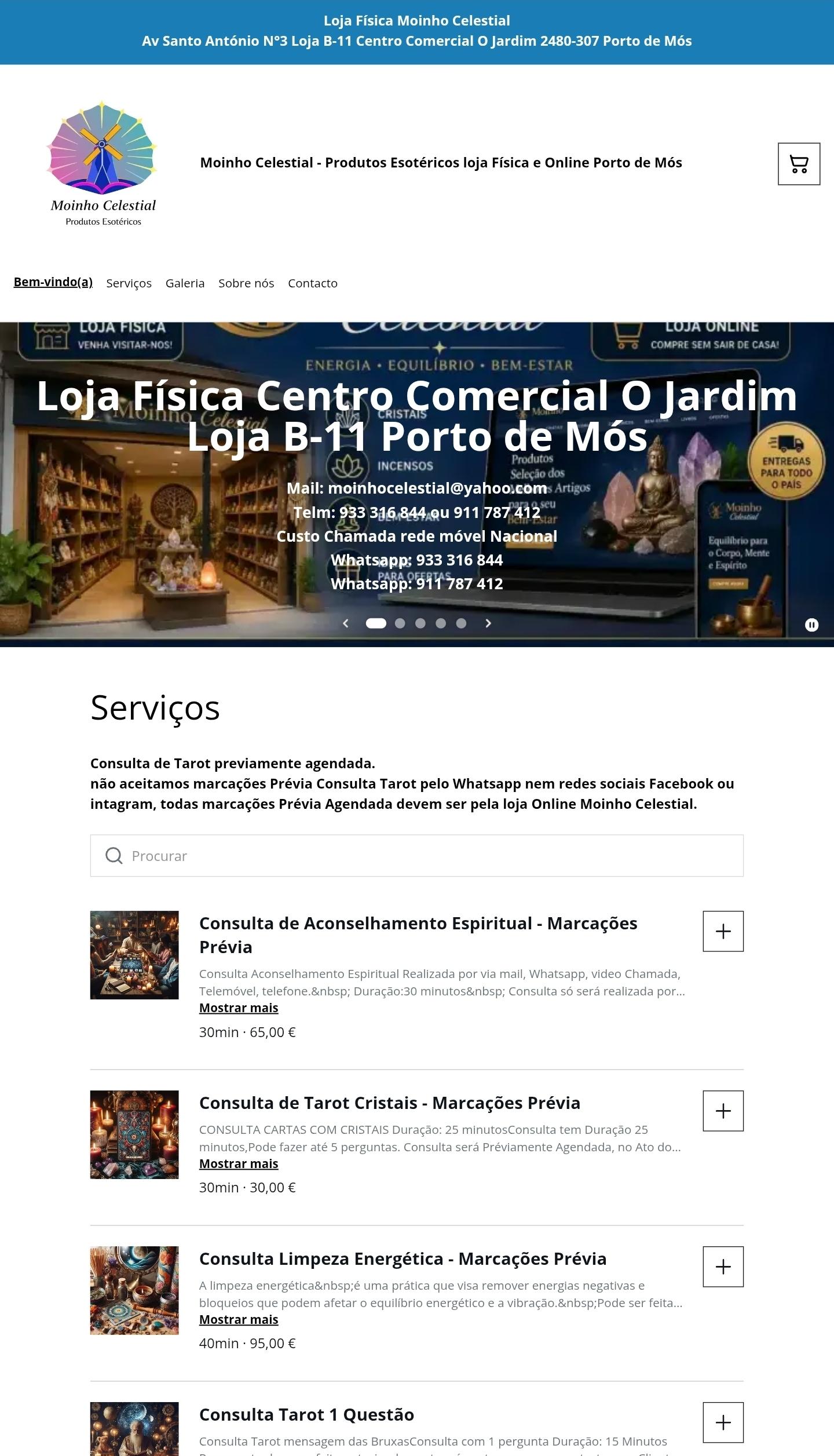 Visite-nos Site Online Moinho Celestial Agendamentos consultas Tarot.