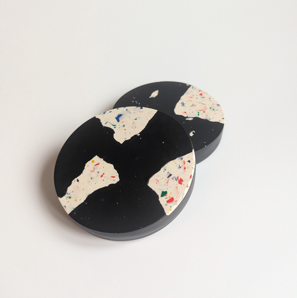 Black and white terrazzo coasters