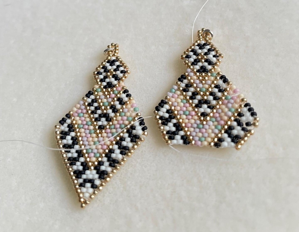 Boho Seed bead earrings with greek key style edges