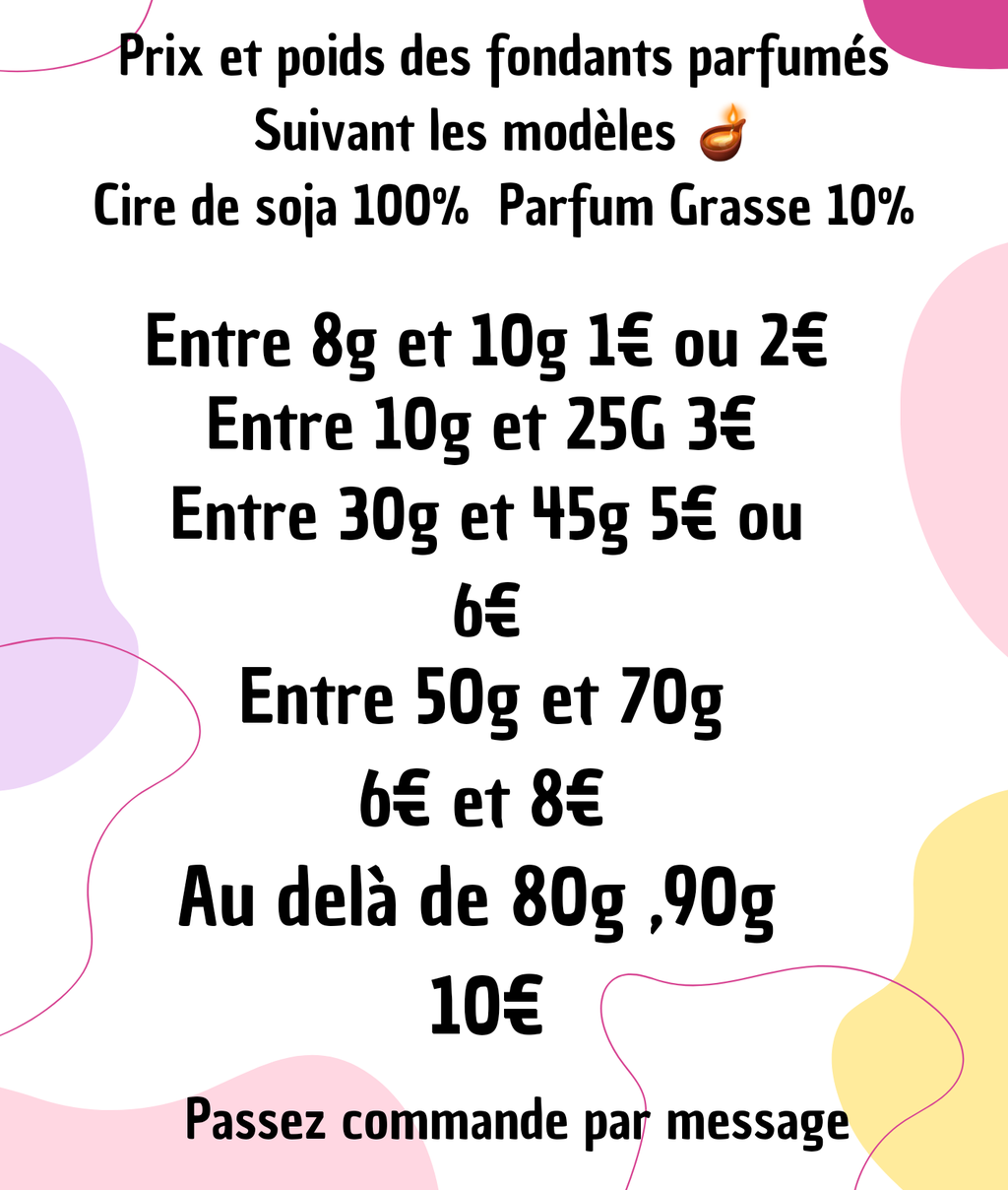 Prix et poids des fondants 