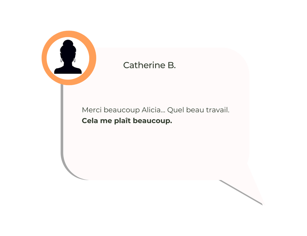 Avis cliente
Merci beaucoup Alicia... Quel beau travail. Cela me plaît beaucoup