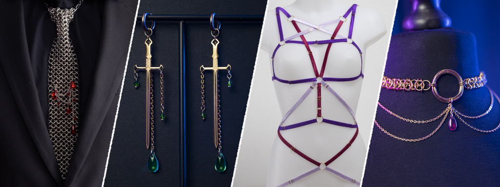 Bannière d'accueil
Cravate en cotte de mailles
Boucles d'oreilles épées acier inoxydable
Harnais en tissus
Collier acier inoxydable