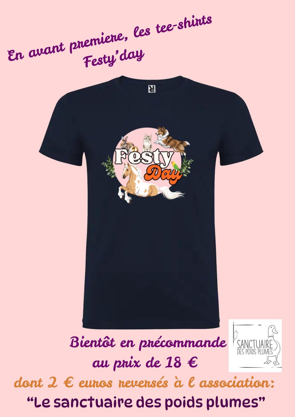 Les tee shirts en précommande pour le festy Day.
Pour chaque tee shirt acheté 2 € seront reversés à l 'association partenaire de l événement.
