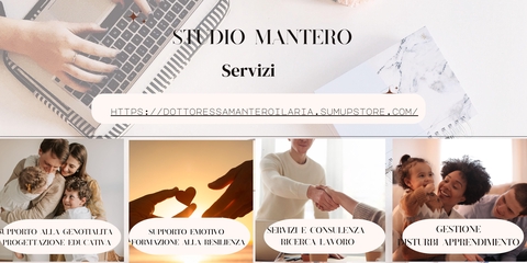 Studio Mantero
Studio di consulenza formativa e  servizi alla persona e alla famiglia .
La dottoressa Mantero si occupa di valorizzazione della persona attraverso corsi, consulenze, vendita di materiale editoriale