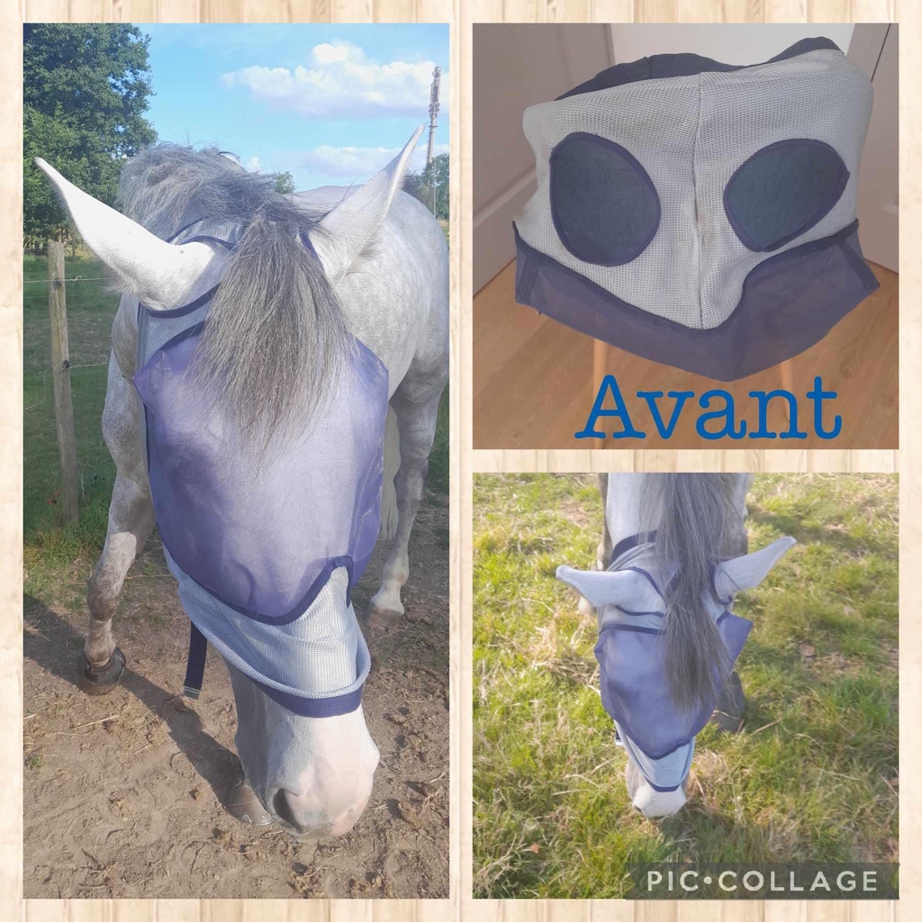 Masque anti mouche transformé pour pouvoir laisser passer le toupet.