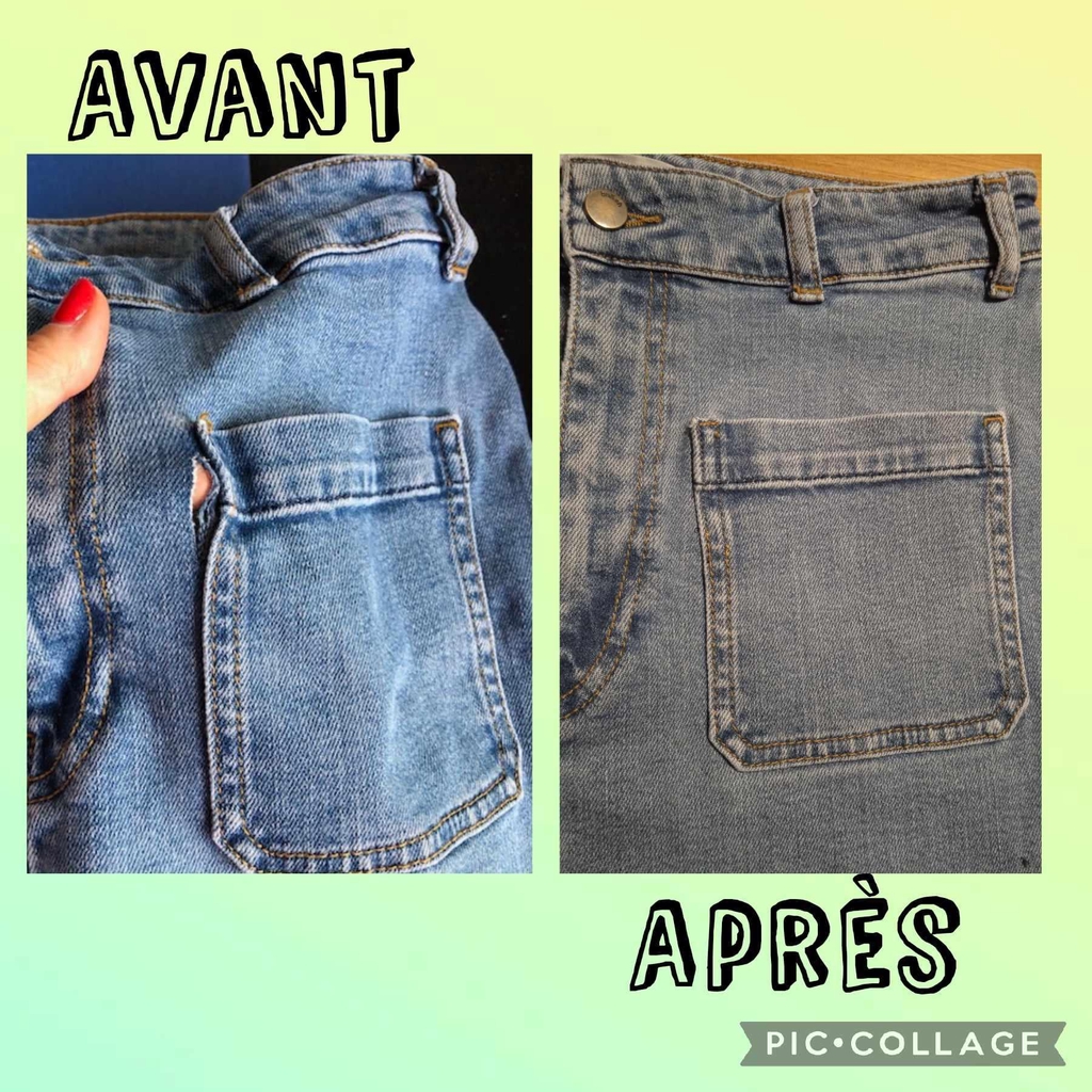 Un jean en parfait état qui a cédé au niveau de la poche.
On démonte, on renforce, on remonte, et c'est reparti pour une seconde vie !