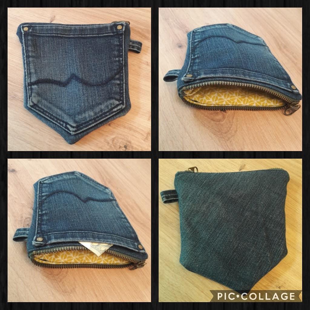 En porte monnaie, en organiseur de sac, en trousse pour accessoires, en sac à billes,...
La poche zippée se révélera pratique en de nombreuses circonstances !

Elle est fabriquée à partir de jean recyclé, et composée d'une poche extérieure et d'une poche zippée.
Sa languette vous permettra de l'accrocher dans votre sac à main par exemple pour un rangement complémentaire.