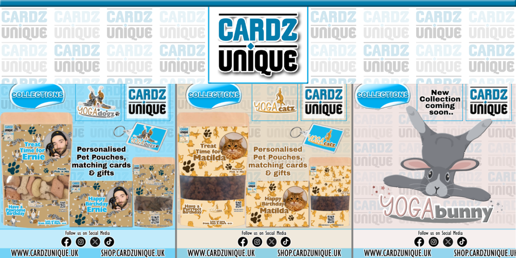 Exclusive personalised pet pouches, matching cards and gifts.