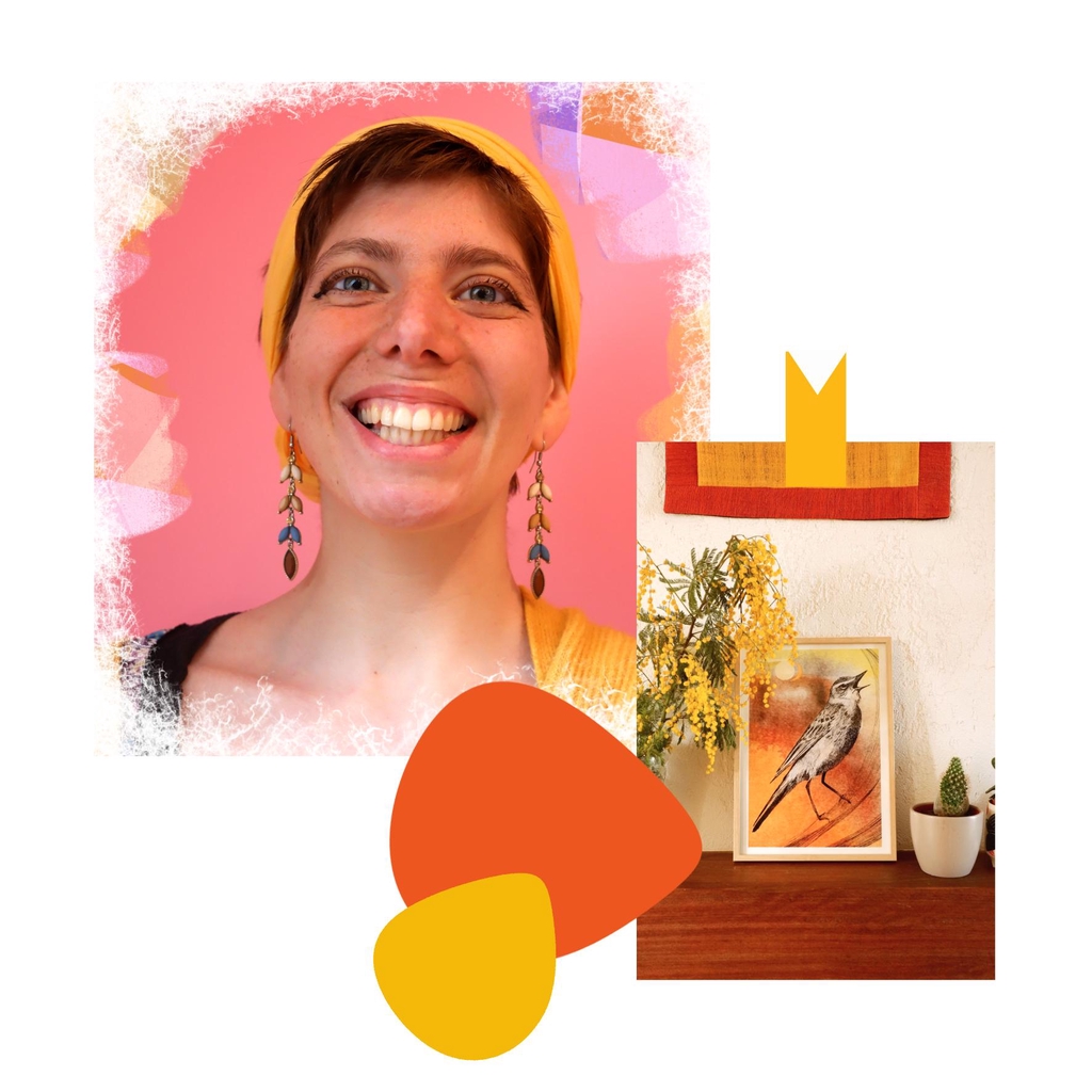 Portrait de l'artiste ; des illustrations autour de la nature, de la féminité, qui font dialoguer humains et non humain dans un univers joyeux et coloré. 