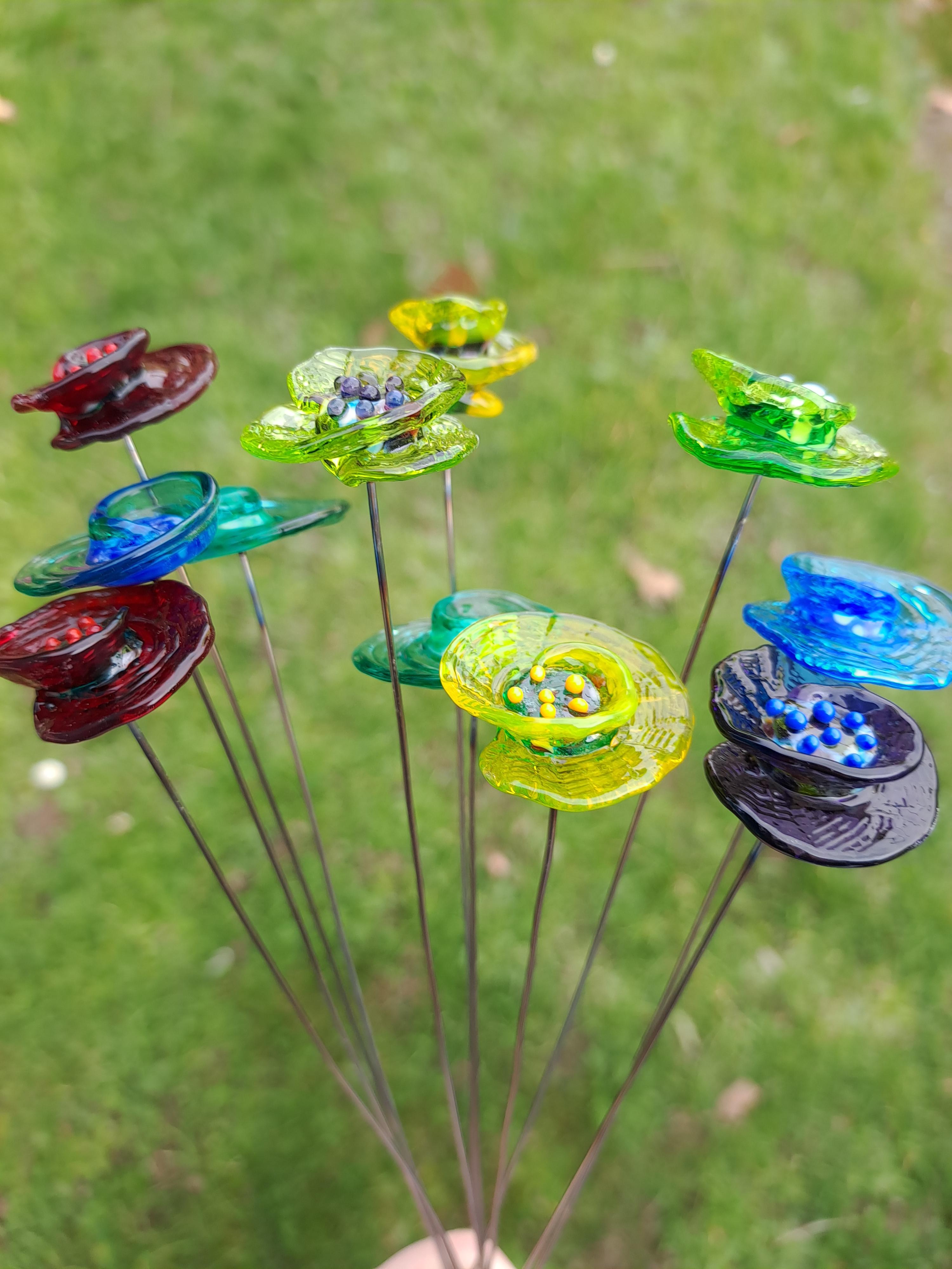 sculptures en verre filé au chalumeau à planter