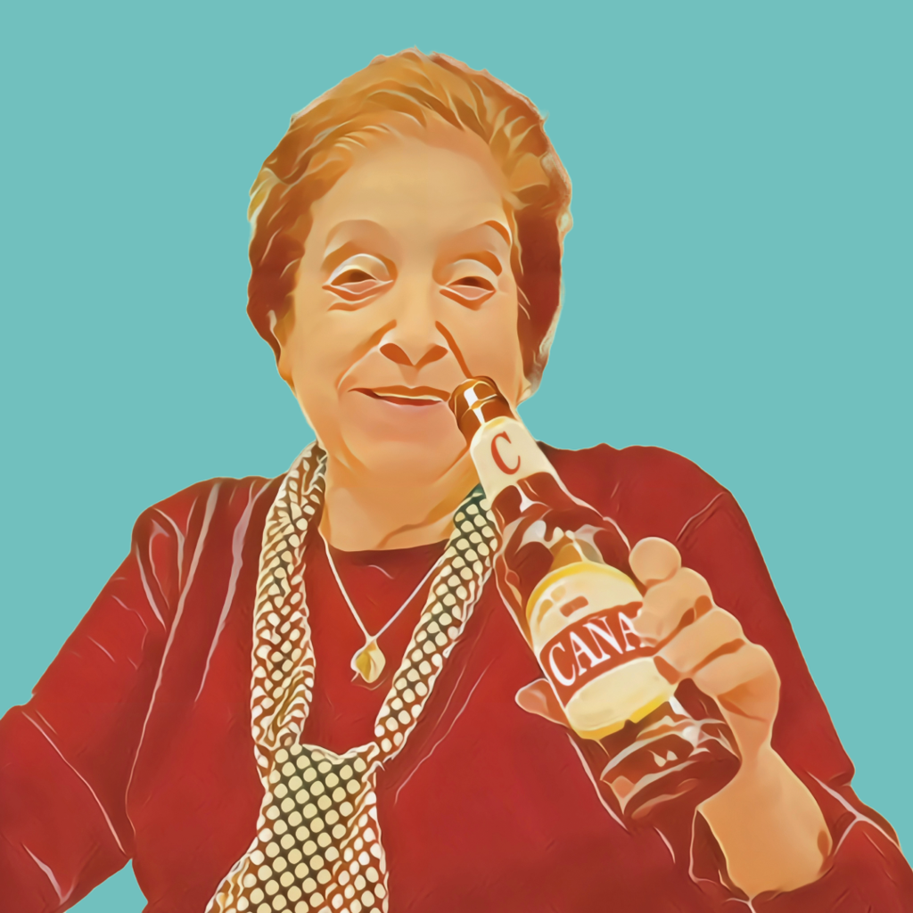 Tienda Online allegra.douglas Póster: Una abuela bebiendo cerveza.