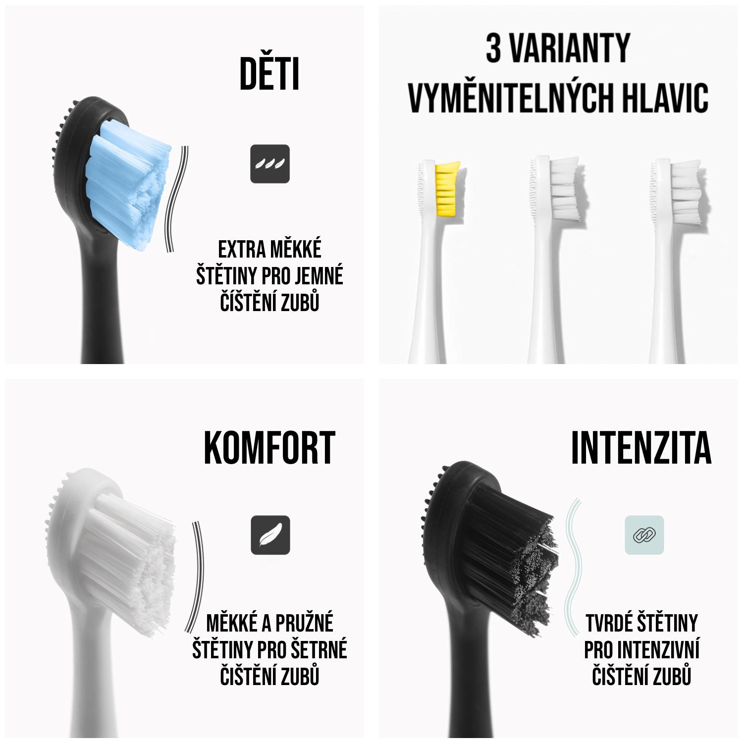 3 varianty vyměnitelných hlavic