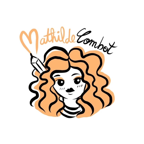 Logo Mathilde, autoportrait bouclé avec crayon dans les cheveux