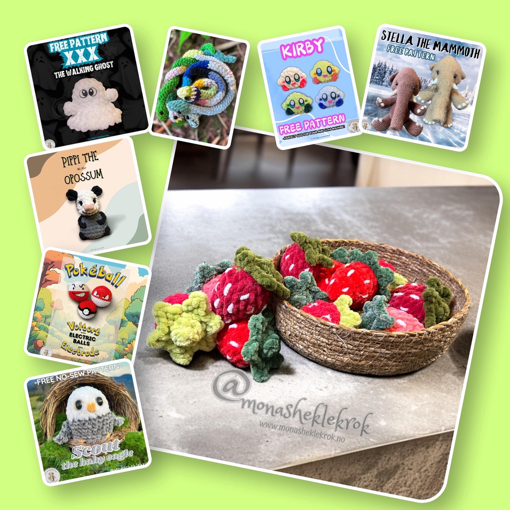 Free patterns/gratis oppskrifter
Download my free pdf patterns here.
Ko-fi: Download free pdf patterns