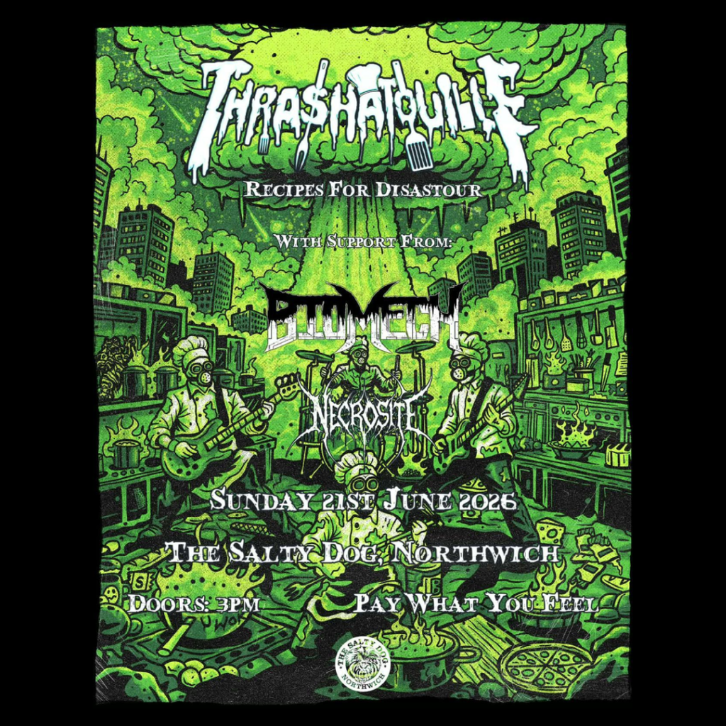 Necrosite death metal gig poster for their debut show at The Salty Dog, Northwich on 21st June.