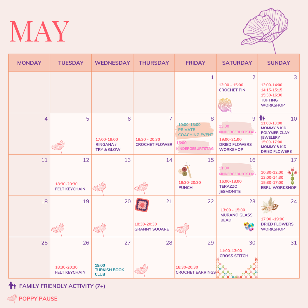 Monatlicher Workshop- und Eventkalender im Poppy Concept Store in München