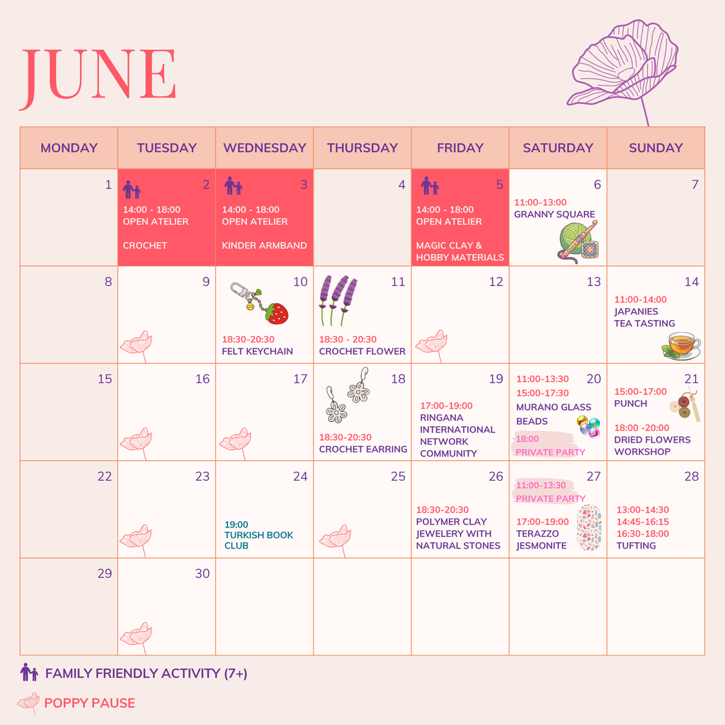 Monatlicher Workshop- und Eventkalender im Poppy Concept Store in München