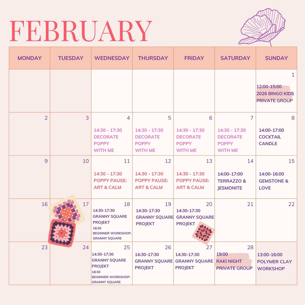 Monatlicher Workshop- und Eventkalender im Poppy Concept Store in München