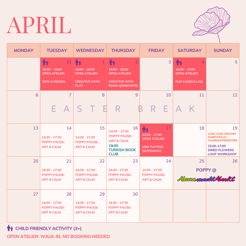 Monatlicher Workshop- und Eventkalender im Poppy Concept Store in München